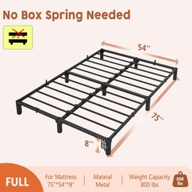 IDEALHOUSE Full Size Bed Frame 8 Inch – Metal Platform with Reinforced Steel Slats, Quick Screwless Assembly, Underbed Storage Space, No Box Spring Required, Strong Support up to 800 lbs