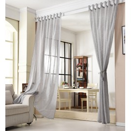 Woltu® #632, Transparent Curtain With Tabs, Linen Look, Eyelet Curtain, Curtain For Living Room, Children's Room, Bedroom., Light grey, 140x245 cm
