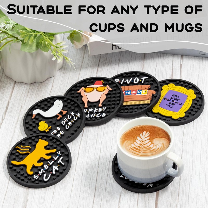 Friends TV Show Merchandise, Silicone Drink Coasters Set with Holder,