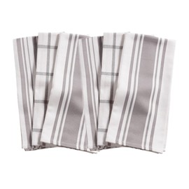 KAF Home Set of 6 Pantry Towels, Drizzle & White, Oversized and 100% Cotton, 2 Each of Center Band, Window Pane & Basket Weave Kitchen, 6 Piece