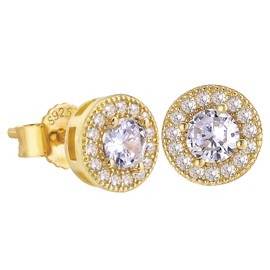 KRKC&CO Gold Earrings for Men, 14K/White Gold Stud Earrings, Iced Out Earrings, Silver Sterling, Hypoallergenic, 5A CZ Stones Mens Earrings