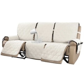 Turquoize 100% Waterproof Recliner Sofa Cover 3 Seat Reclining Couch Cover for 3 Cushion Couch Waterproof Recliner Sofa Protector Cover for Dogs Pets with Non Slip Backing and Strap (Large, Beige)