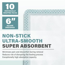EVERLIT Super Absorbent Dressing for Wound Care | Nonstick Soft Surgical Gauze Pad for Heavily Exuding Wounds | Large Sterile Non-Adhesive Bandage for Fast Healing Wound Care | Pack of 10 (6" x 6")