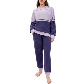 DAVID ARCHY Fleece Pajamas Women Fuzzy Warm Pjs Winter Soft Comfy Lounge Sets Long Sleeve Tops and Pants Sleepwear(M, Purple Patchwork)