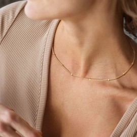 MJartoria Dainty Choker Necklace for Women 14K Gold Plated Minimalist Chain Choker Necklace Trendy Satellite Bead Choker Jewelry Gifts