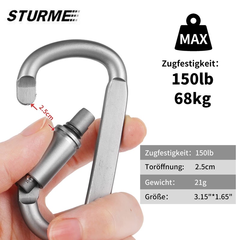 STURME Carabiner Clip Aluminum D-Ring Locking Durable Strong and Light