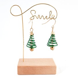 Christmas Tree Drop Earrings, Xmas Eardrop Earrings Xmas Jewellery Presents for Girls Women's Gold Plated Spiral Christmas Tree Earrings Festive Xmas Gift Present