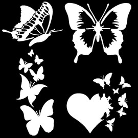 Butterfly Decal 4 Pack: Butterflies, Butterfly Heart, Detailed Butterflies (White, Small ~3.5")
