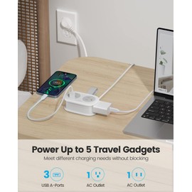 Travel Power Strip with USB Ports, 3 ft Extension Cord with Multiple Outlets, 2 AC Outlets 3 USB Ports ORICO Cruise Power Strip Outlet Extender (3 USB-A | 2 Outlets | White)