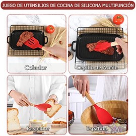 conjunto de utensilios de cocina, 12 piezas utensilios de silicona para cocina, espatulas de silicona para cocinar, con esptula volteador batidor...  