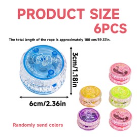 6 Pack Light Up Yo Yo for Kids, Flashing LED Yoyo Toys with Random Colors, Fun Skill Development Toy for Beginners Ages 5-12, Indoor and Outdoor Play, 6x3cm