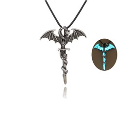 MIFYNN Luminous Dragon Necklace Personality Pterodactyl Pendant Necklace Glow in The Dark Dragon Sword Necklace Vintage Punk Animal Necklace for Men Women (Light Blue)