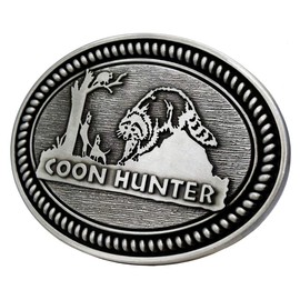 Hunter Animal Design Cowboy Belt Buckles (Coon Hunter Silver)