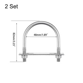 TOP-VIGOR 2 sets M10 Round U-Bolts, 50mm Inner Width 82mm Length 304 Stainless Steel Tie Down U-Bolts with Nut, Plate for Building Installations Mechanical Parts Connection Cehicles Ships