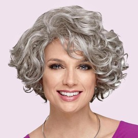 ORAVISTA Short Gray Synthetic Wigs for Black Women, Natural Wavy Wig, Breathable, Heat Resistant, Lightweight, Cosplay, Costume, Party Use (Grey Mix,5")