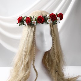 KorViSHOW Rose Hair Flower Crown - Girl Flower Crown Decoration Rose Celebration Round Flower Head Bride Bride Bride Wedding Renaissance Festival Party Birthday Ball Photo Accessories