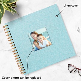 Hiwhy Scrapbook Photo Album Linen Cover, 10 x 10 Inch Hardcover Kraft White Pages Memory Book, for Travel Wedding Guest Book Christmas Baby Shower (20 Sheets/ 40 Pages,Light Blue)