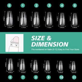 BUTBU Long Coffin Nail Tips, 120PCS Soft Gel Full Cover Nail-Tips, Press on Fase Artificial Nails tips, Clear Acrylic nails tip, 12 Sizes NAIL Extensions Kit for DIY Manicure Nail Art Salon