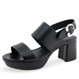 Aerosoles Women's CAMERA Platform Heeled Sandal, Black Leather, 9