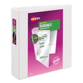 Avery Durable View Binder with 2" Slant Ring, Holds 8.5 x 11" Paper, White, 1 Binder (17032)