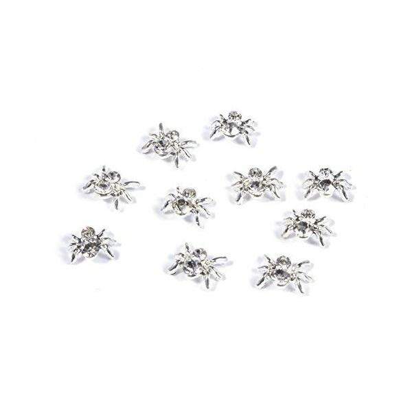 BeeSpring 10pcs 3D Spider with Rhinestones Nail Art Glitters DIY Decorations