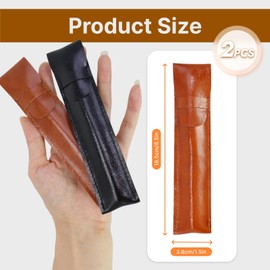 kwinfei 2PCS Leather Pen Black and Brown Set Holder Case for Stylus Ballpoint Fountain Pens,Handmade PU Leather Protective Sleeve Pouch for Writing Instruments, Optical Pencils,Travel-Friendly