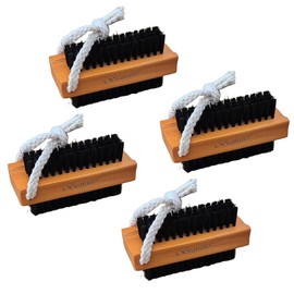 Bravatto Wooden Fingernail Brush with Nylon Charcoal Bristles & Hanging Rope. Finger Nail Cleaning Scrub Brush for Women and Men. Scrubbing Under Nails, Hands, and Toes. (4-Pack).
