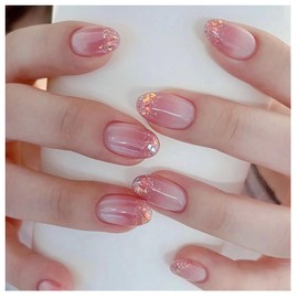 Domiya Nail Tips, 24 Pieces, Ballet, Autumn and Winter, Nail Tip, Very Short, Popular, Nail Stickers, Cute, False Nails, 3D Nails, Round Tip, Fashion, Wedding Nail Tip, Bride Nail (JP3284)