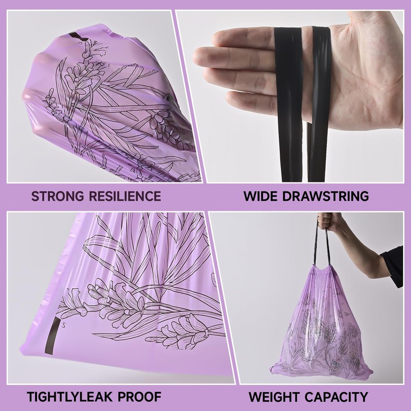 Thryoss Lavender Scented Small Garbage Bags,Trash Bags 4 gallon Drawstring
