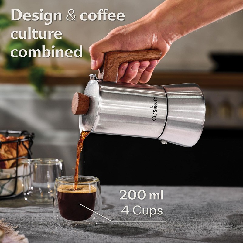 Cosumy Espresso Maker - Moka Pot 4 Cups (200ml) Induction-Safe