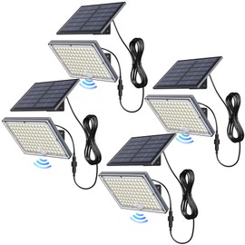 JACKYLED Solar Lights for Outside with Motion Sensor, 113 Bright LEDs 9000K Solar Flood Lights Outdoor Waterproof, Dusk to Dawn Solar spot Lights, Solar Security Lights with 16.4ft Cable, 4 Pack