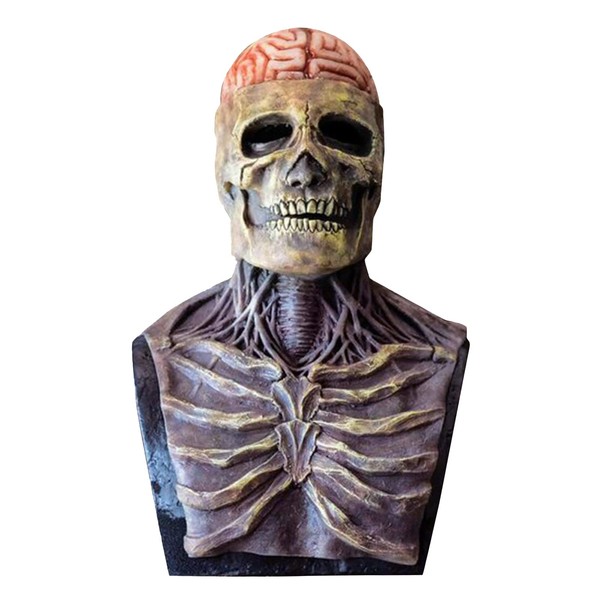 Bulex Skull Mask Scary Full Head Skeleton Headgear Creepy Biochemical Mask Realistic Halloween Cosplay Latex Horror Mask (Mask（Hat not included）)