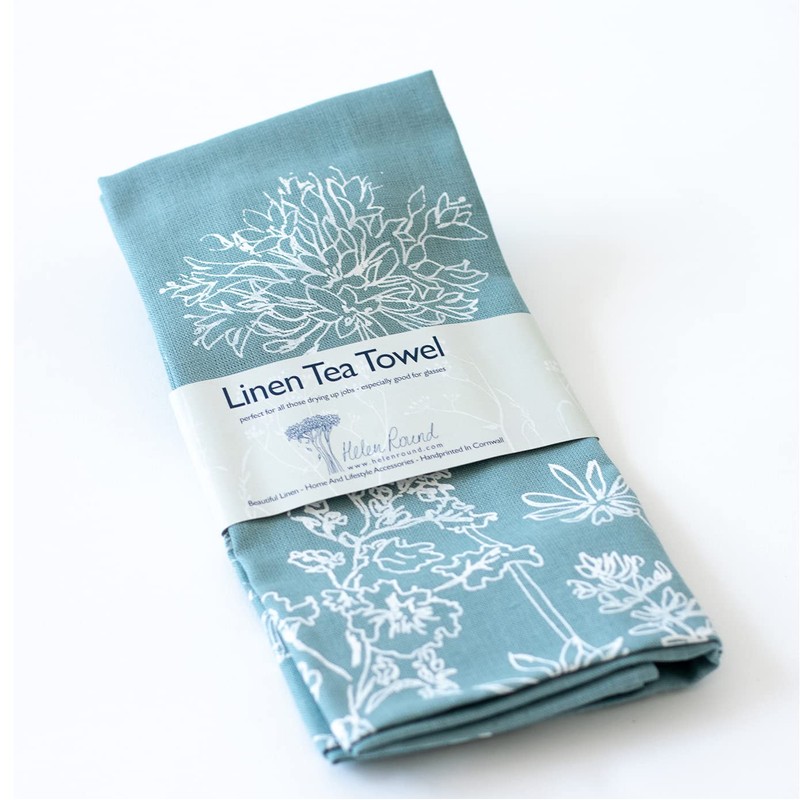 Helen Round Linen Tea Towel, duck egg blue. This beautiful,
