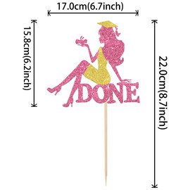 1 decoración de pastel de graduación para niña de tacón alto, color dorado y rosa, con purpurina, clase de 2025, para decoración de pasteles de graduación para niñas 2025, suministros de decoración de