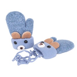 Children's Thick Double Knitted Winter Gloves with Plush, Baby Cartoon Mittens for 0 - 3 Years Olds, for Playing, Running, Skiing - green blue