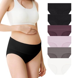 Mama Cotton Maternity Underwear Women's Foldable Pregnancy Panties Under The Bump Maternity Briefs (C 6 Pack, L)
