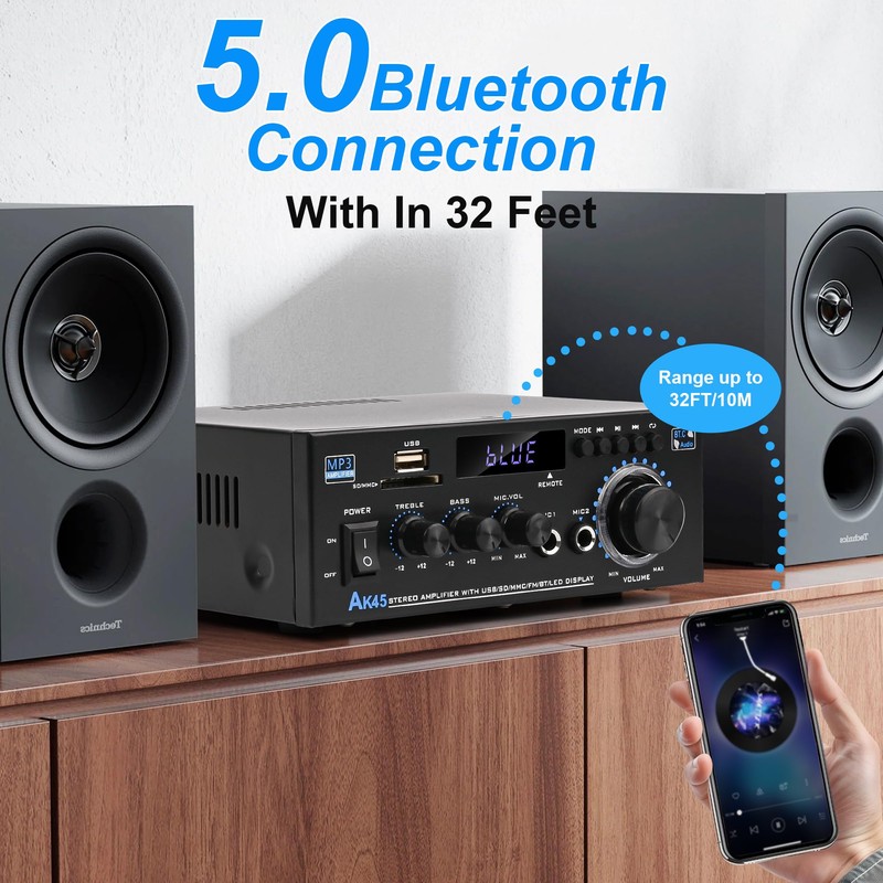 Romicta Stereo Audio HiFi Amplifier, 600W Bluetooth Amplifier 5.0, Dual