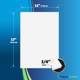 Mega Format Expanded PVC Plastic Sheets - 11" X 17" Rigid White Sheet for Crafts, Signage, & Displays - Sintra, Celtec PVC Board - Waterproof for Outdoors Use - 1/4" 6mm Thick - 1-Pk-White