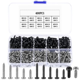400 Pcs M3 Torx Screws Set, Torx Pan Head Self-Tapping Screws, Round Head Self Tapping Screws, Silver/Black Dome Head Screws, Wood Screws Assortment for Plastic Wood Sheet Metal Screws