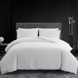 Vera Wang - Queen Duvet Cover Set, Luxury Bedding with Button Closure, Includes Matching Shams (Abstract Crinkle White, Queen)