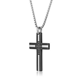0.165 Carat Black Diamond Cross Pendant Necklace in Stainless Steel with Black Ion Plating on Box Chain with Lobster Claw Clasp by Metro Jewelers