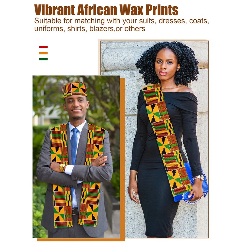 2 Pcs African Hats Kente Scarf Sets African Turban Dashiki