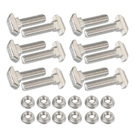 PATIKIL M8 x 33 mm T-Slot Bolts, 12 Sets Drop-in Bolt Hammer Head with Hexagon Flange Nuts T-Bolt Stud Sliding Screw for 45 Series Aluminum Extrusion Profile, Silver