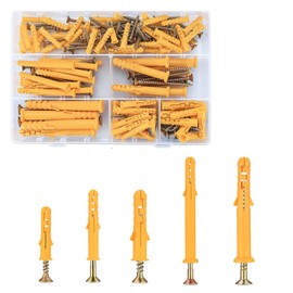 90pcs Wall Plugs and Screws Set, 5 Different Sizes of M8/M6 Plastic Wall Plugs with Masonry Screws Kit for Brick, Concrete, Drywall, 45 Self Tapping Screws & 45 Expansion Plug Anchor Bolts with Box