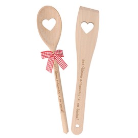 Spruchreif Set of 2 Cooking Spoons / Spatulas "Bei Uroma schmeckts am besten" | Wooden Spatula with Engraving | Gifts for the Family | Wooden Cooking Spoon | Kitchen Aid