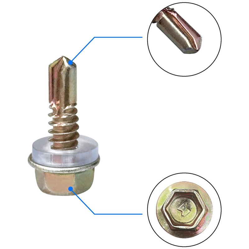 50 PCS Hexagon Self Tapping Self Drilling Screws with Pads