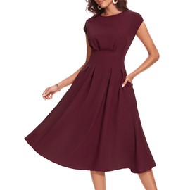 Wedtrend Women's 1940s Dresses Vintage Style Wedding Guest Dresses 1950s Outfits Cocktail Swing Dress Audrey Hepburn Retro Work Dress RWTP30012BurgundyM