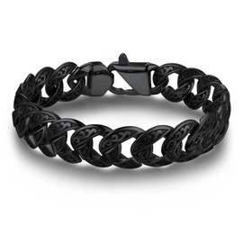 Bandmax Skull Bracelet Men's Curb Chain Bracelet Stainless Steel Skull Bracelet Curb Link Bracelet Punk Biker Bracelet Chic Jewellery Length 19 cm/21 cm/23 cm, Stainless Steel