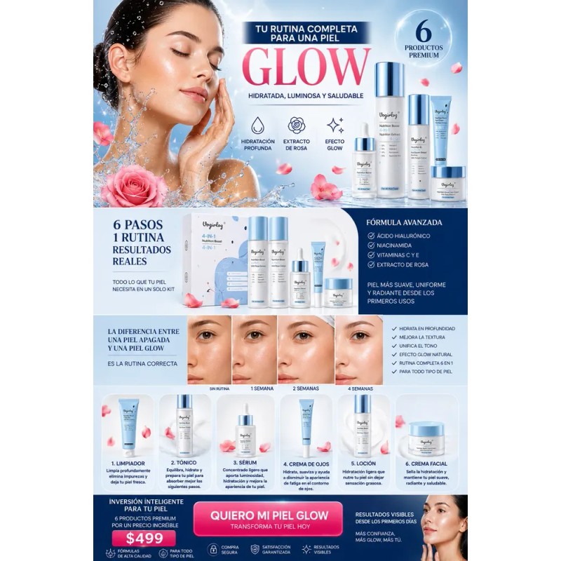 Kit Skincare Coreano 6 Pasos Glow Ácido Hialurónico Vogirlog