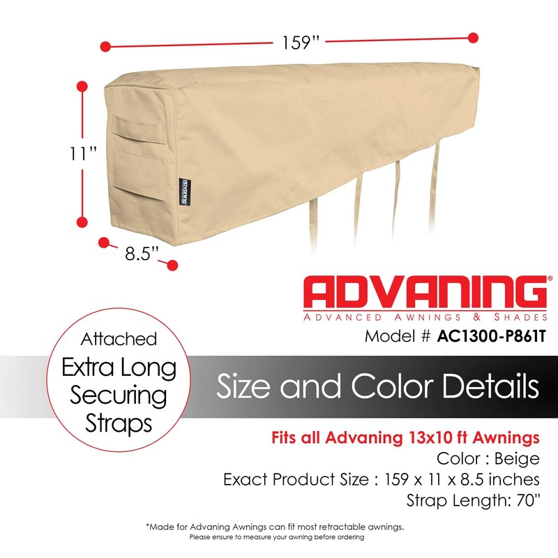 ADVANING All-Weather Protective Cover for 13' Wide Retractable Awnings, Heavy-Duty